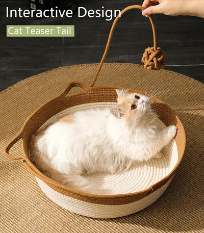 Cama Tejida para Gatos con Cola de Juguete - Casa Felina de Algodón y Lino Natural - Image 12