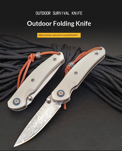 Cuchillo Plegable Acero Damasco para Aventuras al Aire Libre - Image 10