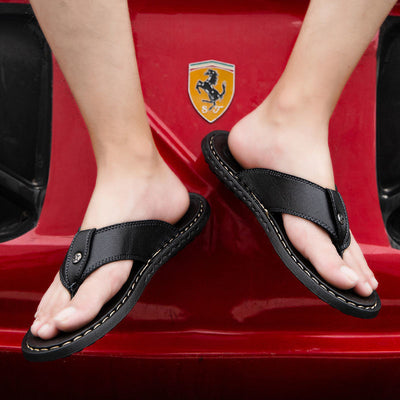 Sandalias de Pareja en Cuero con Malla - Chanclas Casuales Cómodas