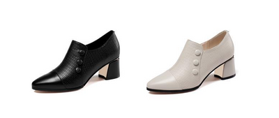 Zapatos de Tacón Grueso Punta Fina Talla Grande Mujer - Blanco Crema - Image 9
