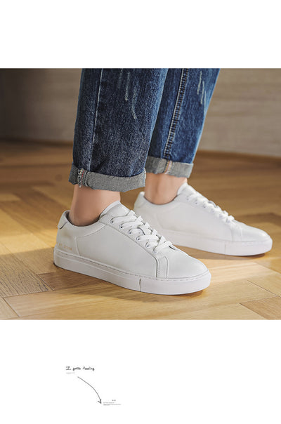 Tenis Blancos de Cuero Respirable con Suela Plana - Estilo Versátil - Image 11