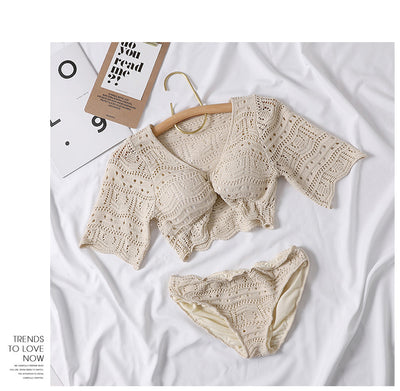 Bikini Tejido Beige con Mangas Cortas Divididas - Image 15