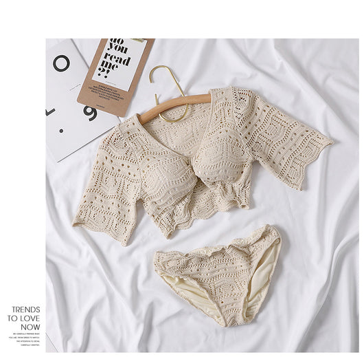 Bikini Tejido Beige con Mangas Cortas Divididas - Image 15