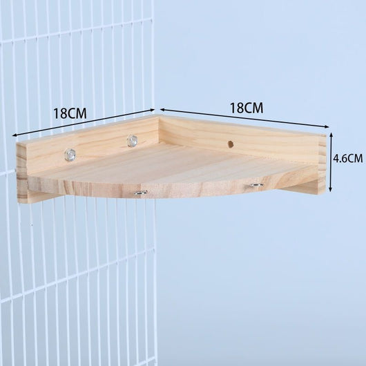 Semicircular solid wood bird cage platform with metal wingnut fasteners, designed for perching and playing. - Image 11