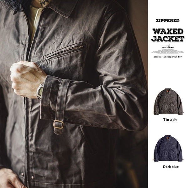Chaqueta Corta de Lona Encerada Estilo Americano Retro - Abrigo Vintage Amekaji