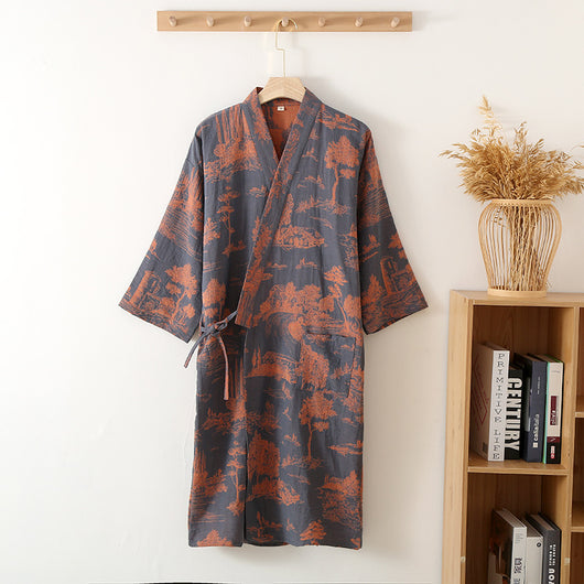 Bata Kimono Larga de Gasa de Algodón para Hombre - Image 3