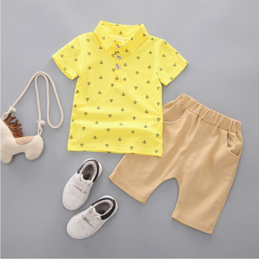Conjunto Infantil Niño Estilo Coreano con Estampado de Ancla - Manga Corta Primavera Verano - Image 15