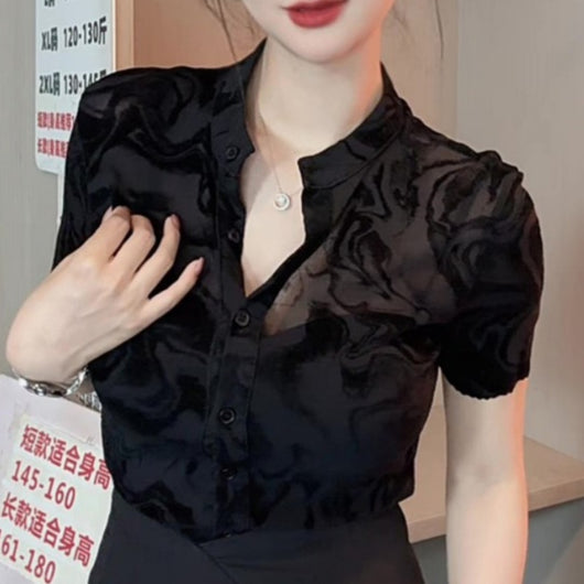 Blusa Negra de Malla Manga Corta para Mujer - Estilo Verano - Image 5