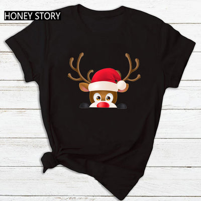 Playera Navideña Roja para Parejas - Diseño Reno y Santa - Image 17