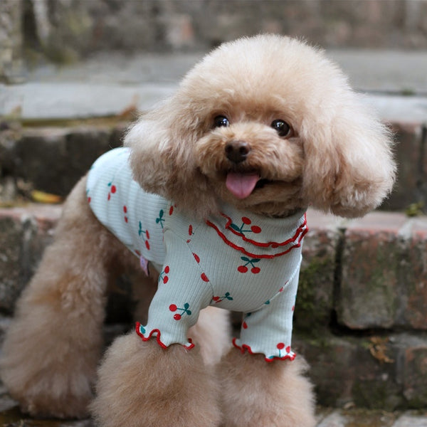 Blusa para Perro con Estampado de Cerezas y Borde Ondulado