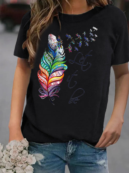 Camiseta Suelta Estampada Cuello Redondo Manga Corta para Mujer