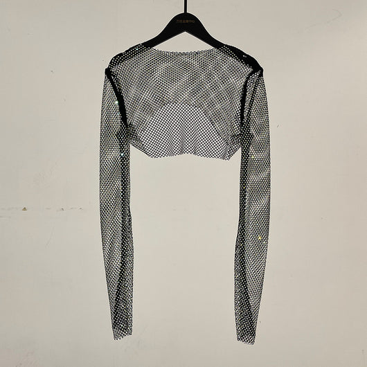 Blusa Brillante de Manga Larga con Cristales de Rhinestone Completos - Image 10