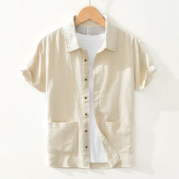 Camisa Ligera de Algodón, Lino y Ramio con Solapa - Manga Corta