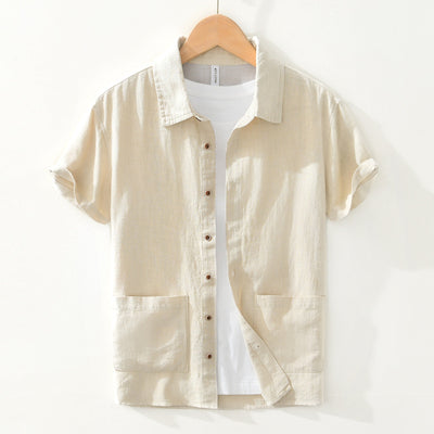 Camisa Ligera de Algodón, Lino y Ramio con Solapa - Manga Corta