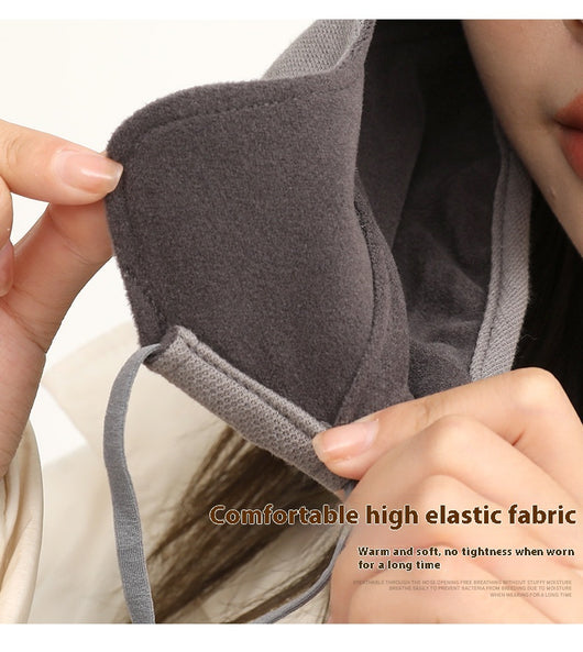 Black winter thermal mask with ear hooks, contoured for face and nose, shown on a person and in a close-up. - Image 17