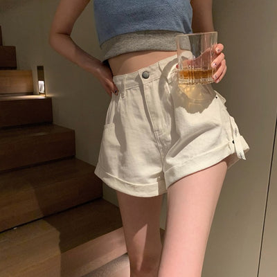 Shorts de Mezclilla Cintura Alta Slim Fit Pierna Ancha - Image 4