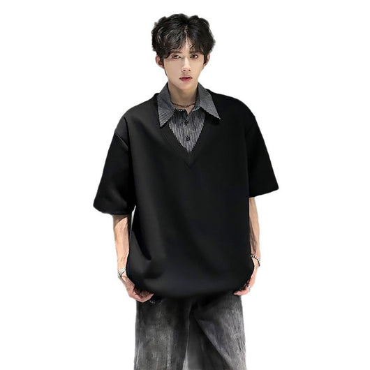 Playera Casual para Hombre con Cuello Falso Doble y Manga Corta - Image 5