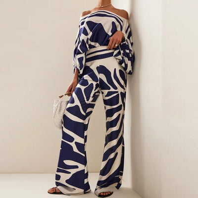 Conjunto de Verano para Mujer con Pantalón Ancho y Blusa Suelta Estampada