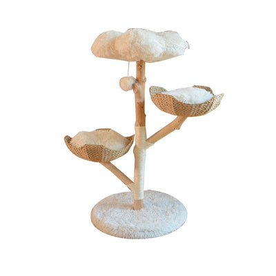 Árbol Rascador para Gatos con Nido de Madera Natural y Ratán - Image 5