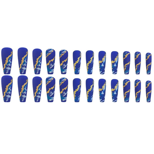 Uñas Postizas con Efecto Mármol Azul Flama - Image 5