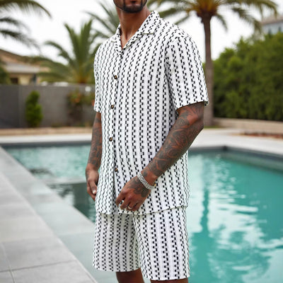 Conjunto Casual de Camisa a Rayas y Shorts para Hombre