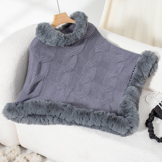 Poncho Suéter Grueso Trenzado con Cuello Alto - Image 13