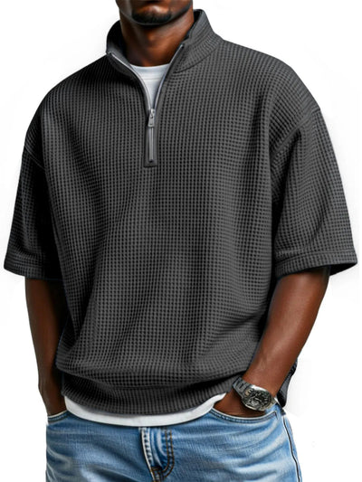 Polo Camiseta Manga Corta Waffle-Knit con Cierre de Medio Zipper para Hombre - Image 9