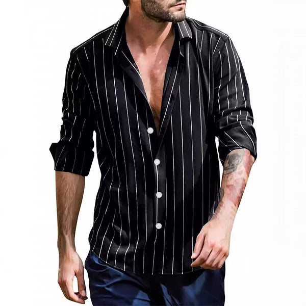 Cardigan Rayado para Hombre con Solapa y Manga Larga