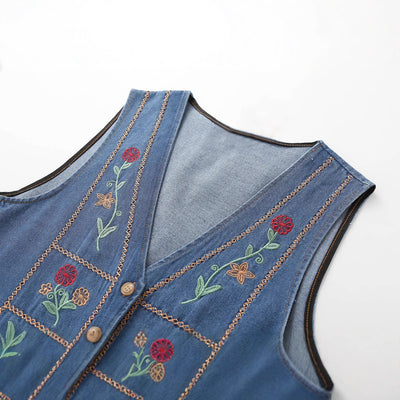 Chaleco Denim Bordado Étnico Cuello V Reforzado - Image 2
