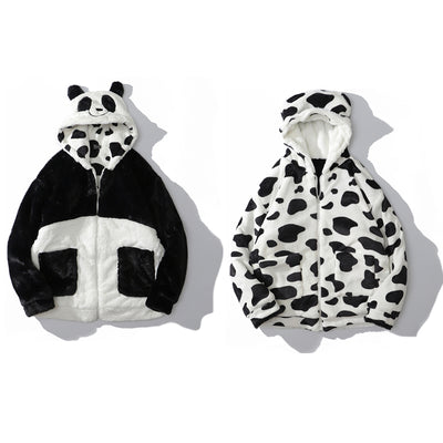 Abrigo Reversible de Peluche Vaca y Panda - Doble Cara para Invierno - Image 14
