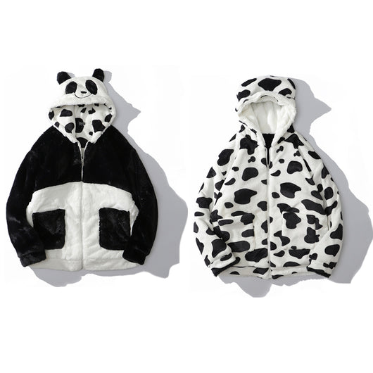 Abrigo Reversible de Peluche Vaca y Panda - Doble Cara para Invierno - Image 14