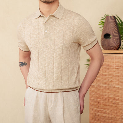 Polo Tejido Hombre Mezcla Lino Algodón con Solapa - Image 7