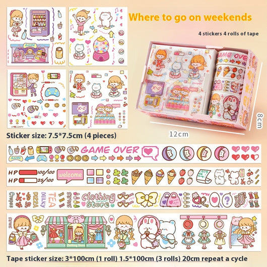 Set de Stickers Adhesivos Infantiles con Diseños Animados y Cinta Decorativa - Image 6