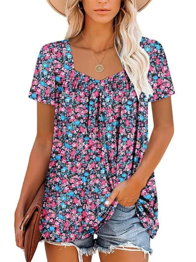 Camiseta Suelta Estampada Cuello Cuadrado Manga Corta para Mujer - Image 22