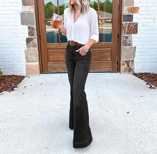 Pantalones de Mezclilla Acampanados de Pierna Ancha para Mujer - Image 10