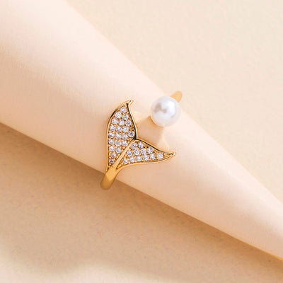 Anillo de Cola de Sirena con Perla y Circonita - Diseño Abierto Ajustable - Image 7