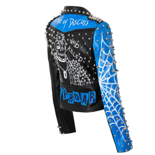 Chaqueta de Cuero Motociclista Talla Grande Ajuste Slim con Remaches y Letras - Image 4