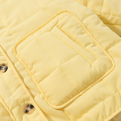 Abrigo Acolchado de Algodón a Cuadros Amarillo para Mujer - Image 9