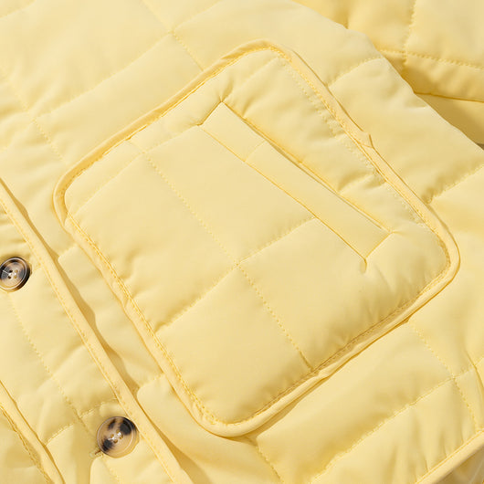 Abrigo Acolchado de Algodón a Cuadros Amarillo para Mujer - Image 9