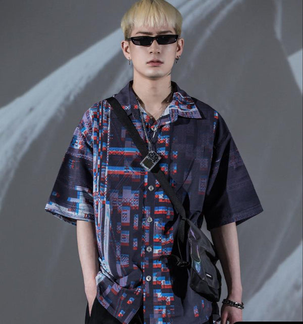 Chaqueta Camisa Suelta con Estampado y Mangas de Cinco Puntos