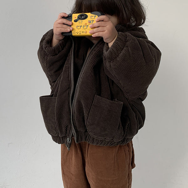 Cardigan de Pana Grueso Retro para Niño con Cierre de Cremallera