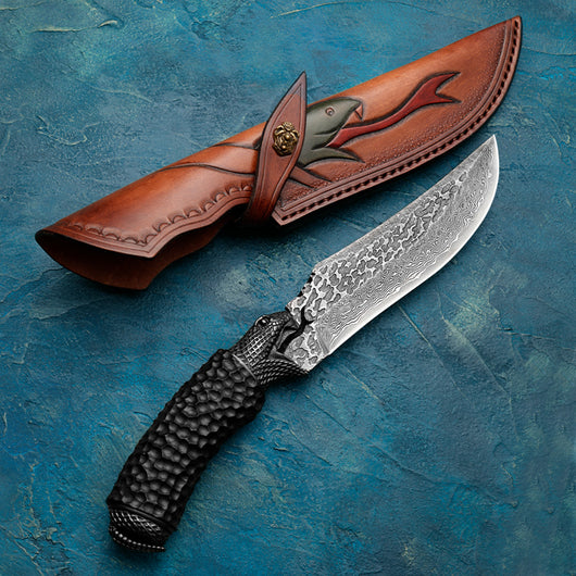 Cuchillo de Supervivencia Damasco Forjado a Mano - Alta Dureza para Aventuras