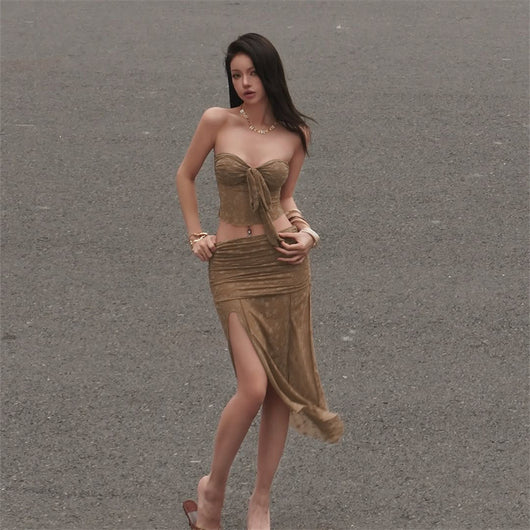 Falda Envolvente Midi de Encaje de Nylon con Corte Irregular - Image 19
