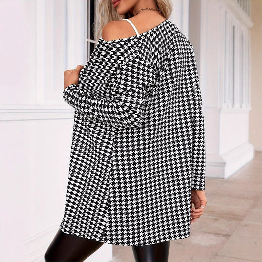 Abrigo Estampado Dos Estaciones para Mujer - Cuello Redondo Traje Pequeño - Image 4