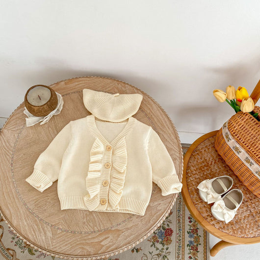 Abrigo Tejido para Niña con Cuello en V y Volantes - Primavera - Image 4