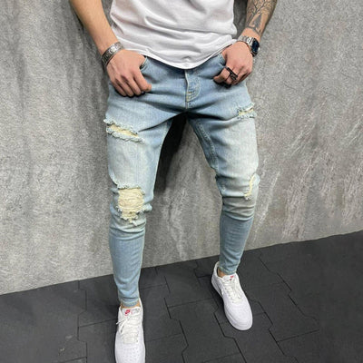 Jeans Slim Ajustados con Desgarre Estilo Europeo para Hombre - Image 4