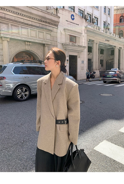 Blazer de Lana Estilo Americano con Hombreras Acolchadas para Mujer - Image 11