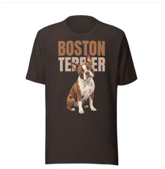 Brown short-sleeve t-shirt with a graphic print of a Boston Terrier dog and "BOSTON TERRIER" text. - Image 3