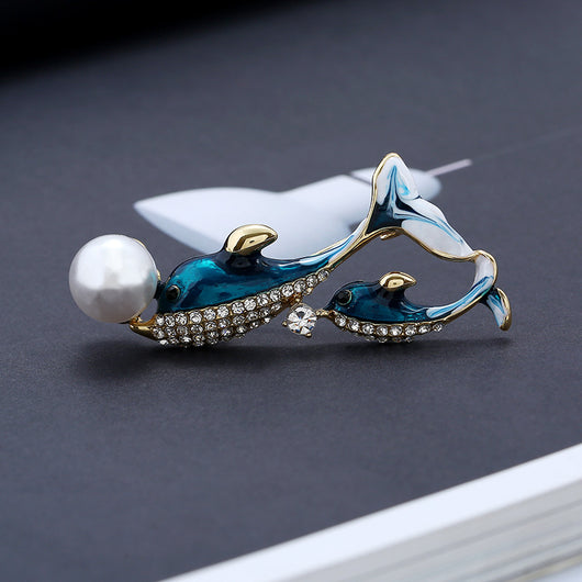 Broche Delfines Dobles con Aceite Derramado - Joya Femenina Adorable y Versátil