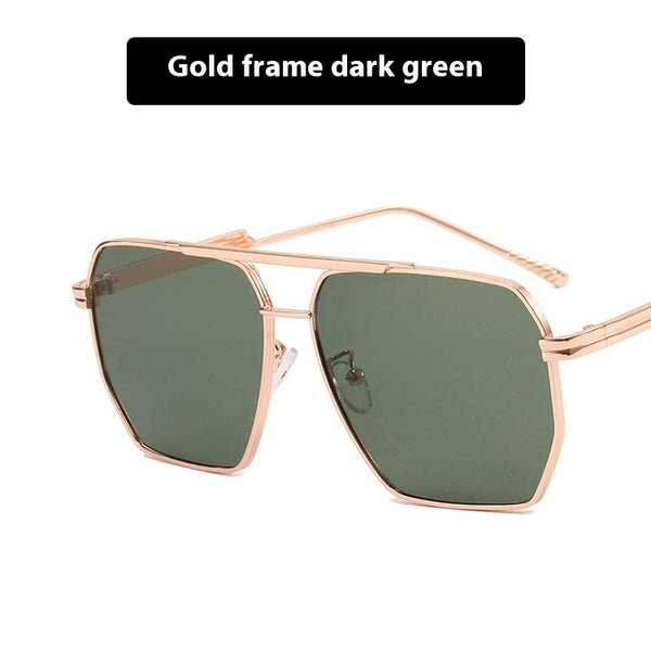 Gold frame double gray polygonal sunglasses with a double beam design and gradient lenses. - Image 4